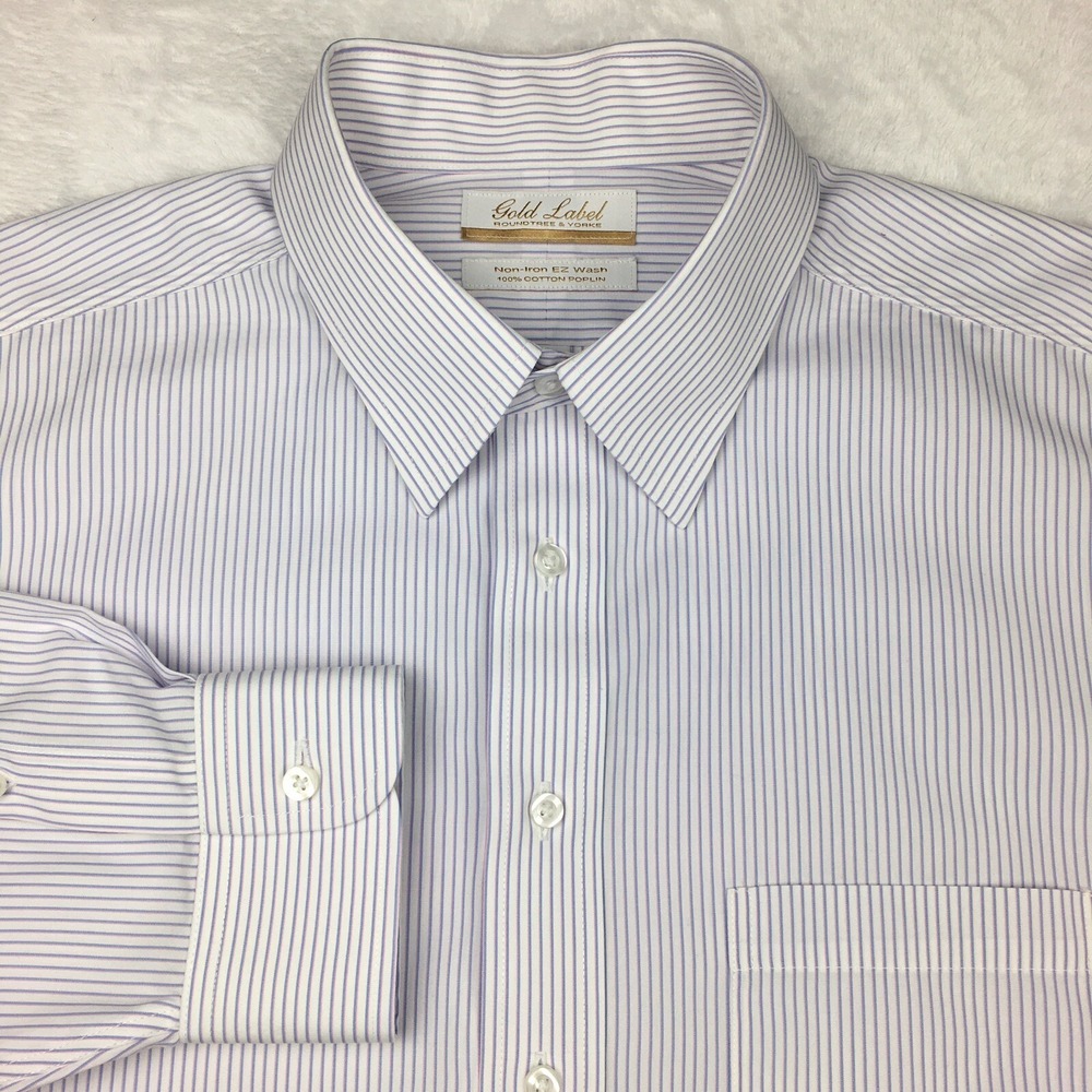 Roundtree &‎ Yorke Gold Label Dress Shirt Mens 17/34 White w/Blue-Pink Stripes